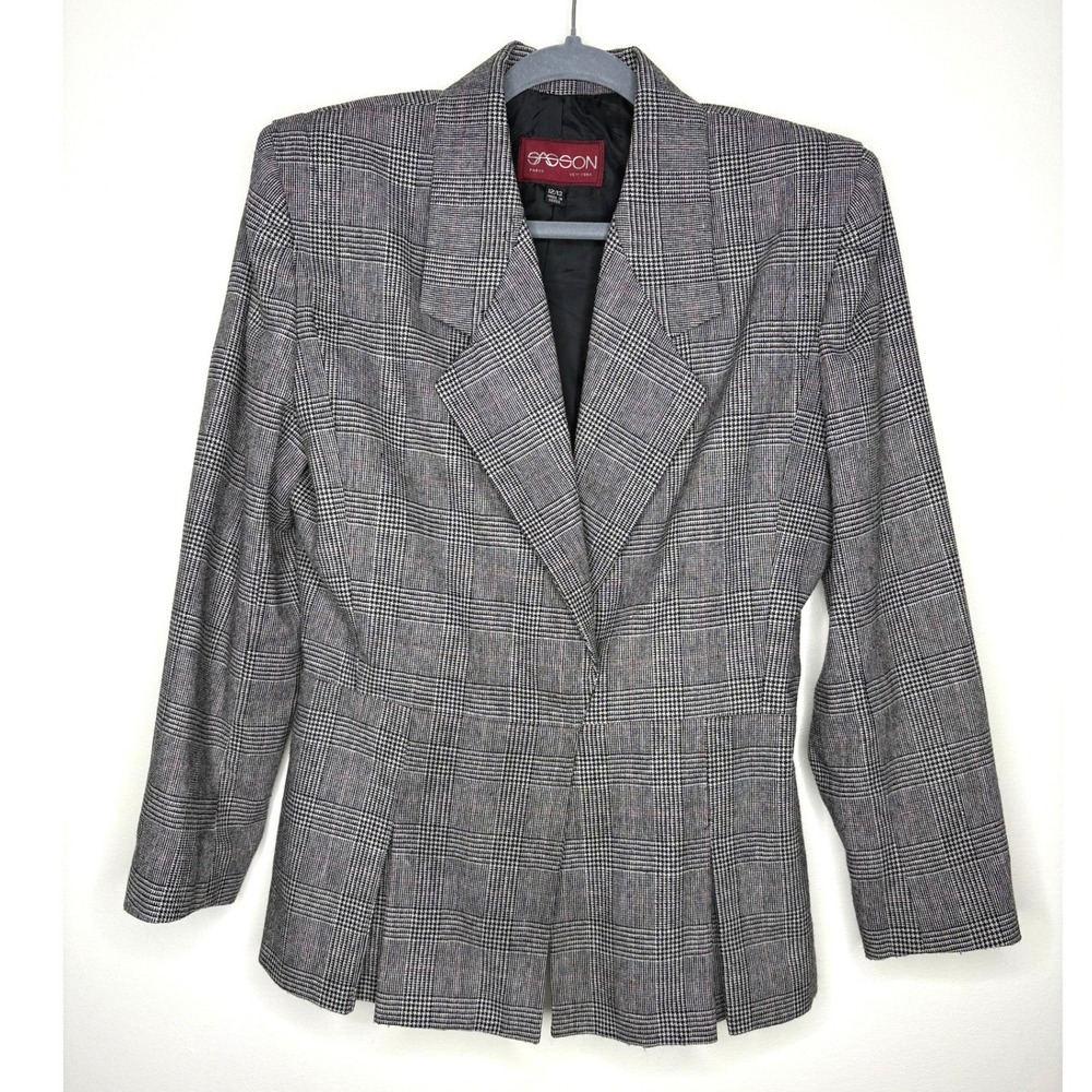Sasson Womens Plaid Wool‎ Blend Blazer Gray Black Tailored Vintage 12/13 M Korea
